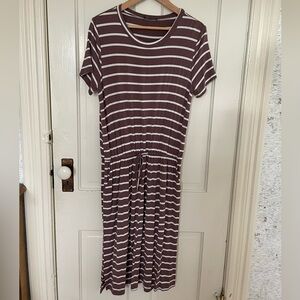 Simier Fariry (Amazon) Striped Brown and White Casual Midi Dress, sz L